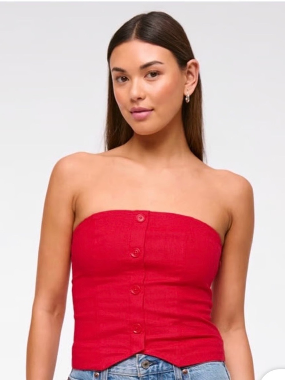 Abercrombie & Fitch Red Strapless Button-Front Crop Top